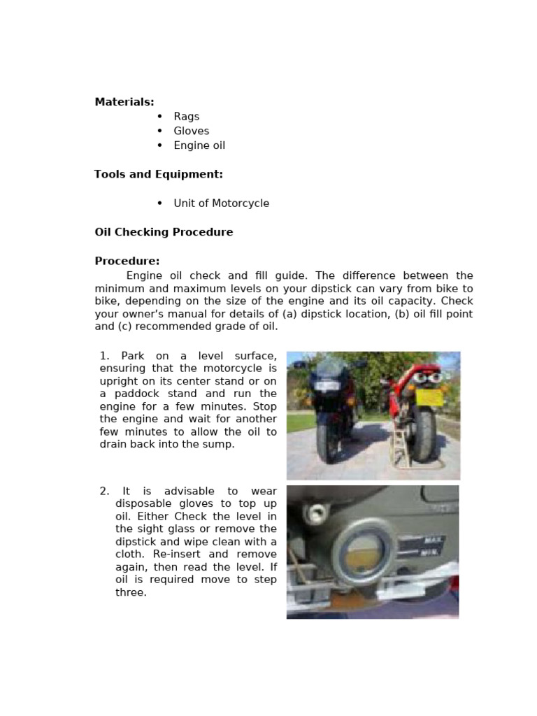 Motorcycle Engine Oil Check Guide | PDF
