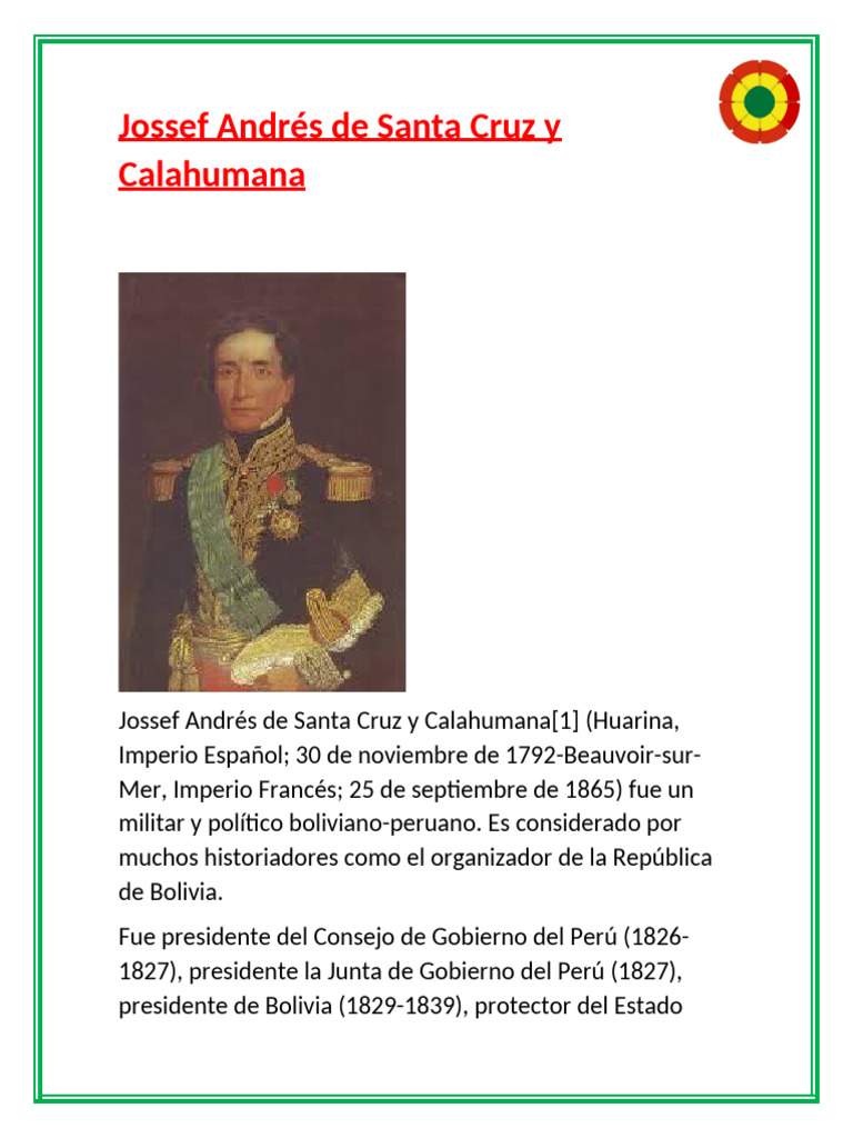 Jossef Andrés de Santa Cruz: Líder Boliviano | PDF | Perú | América del Sur
