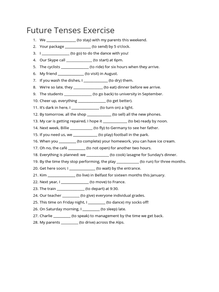 Future Tenses Fill-in-the-Blank Exercise | PDF