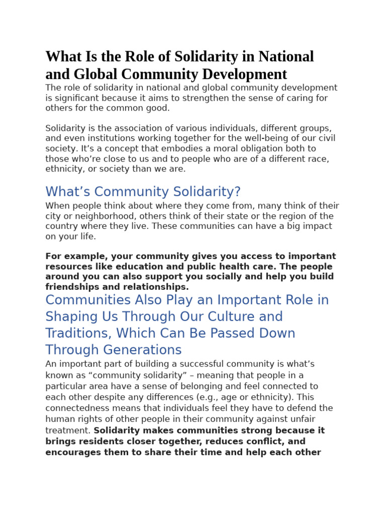Solidarity in Community Development | PDF | Community | Helen Keller