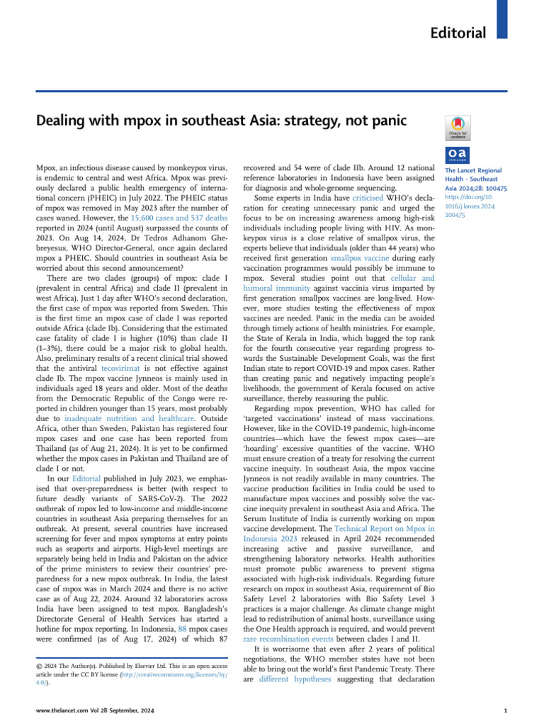 Dealing With Mpox in Southeast Asia Strategy, Not Panic | PDF | Public ...