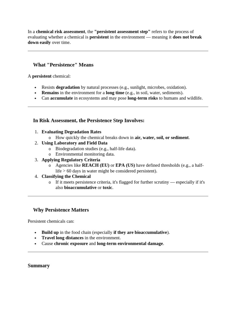 Chemical Persistence in Risk Assessment | PDF | Biodegradation | Toxicology