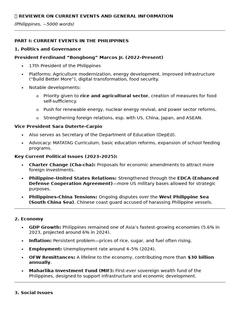 Current Events and Issues in the Philippines | PDF | Philippines