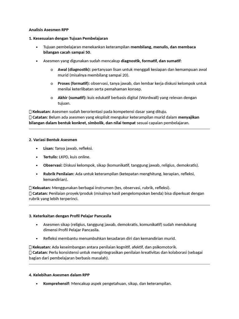 Asesmen RPP: Analisis dan Rekomendasi | PDF