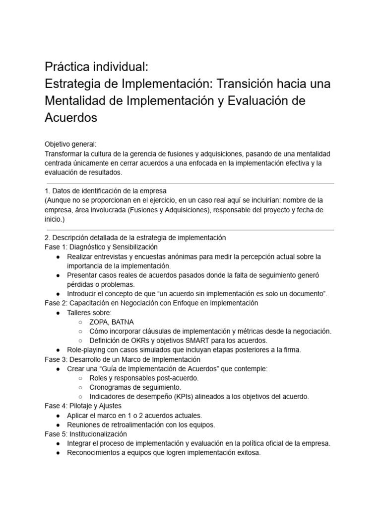 Estrategia de Implementación en M&A | PDF