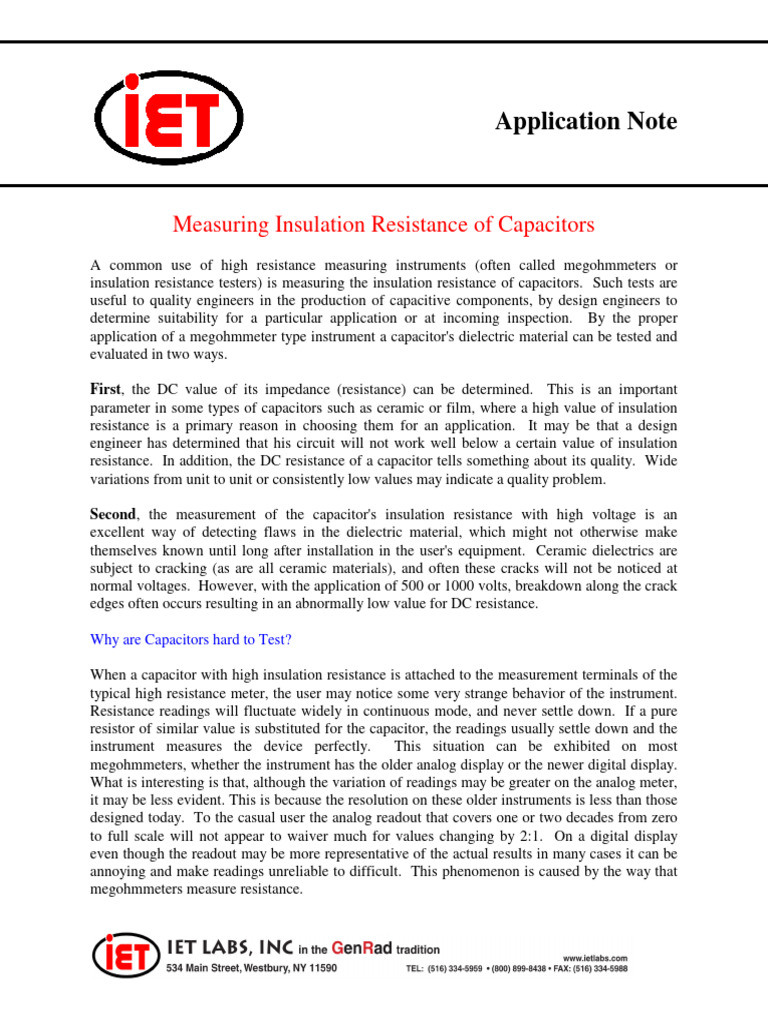 Capacitor Insulation Resistance Testing | PDF | Capacitor | Resistor