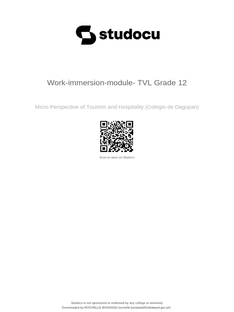 Work Immersion Module for TVL Grade 12 | PDF | Cost Of Living | Employment