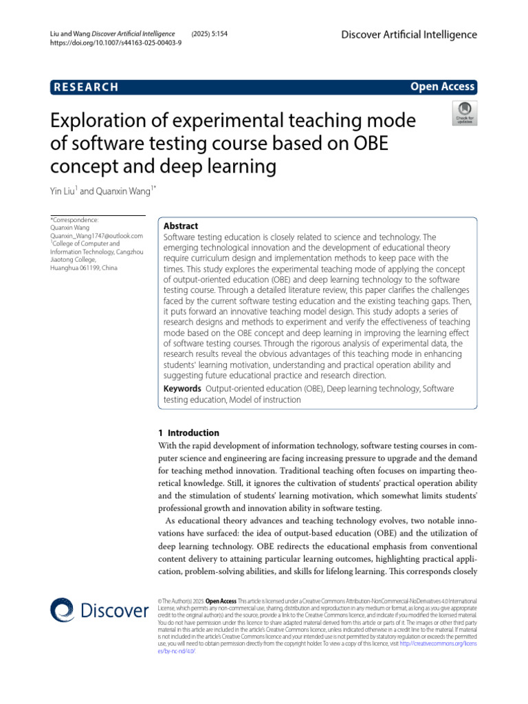 OBE and Deep Learning in Software Testing | PDF | Educational ...