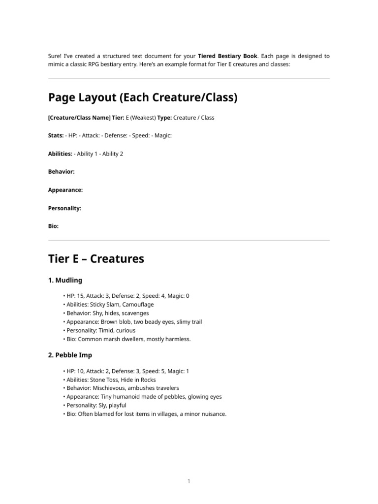 Tiered Bestiary Book | PDF