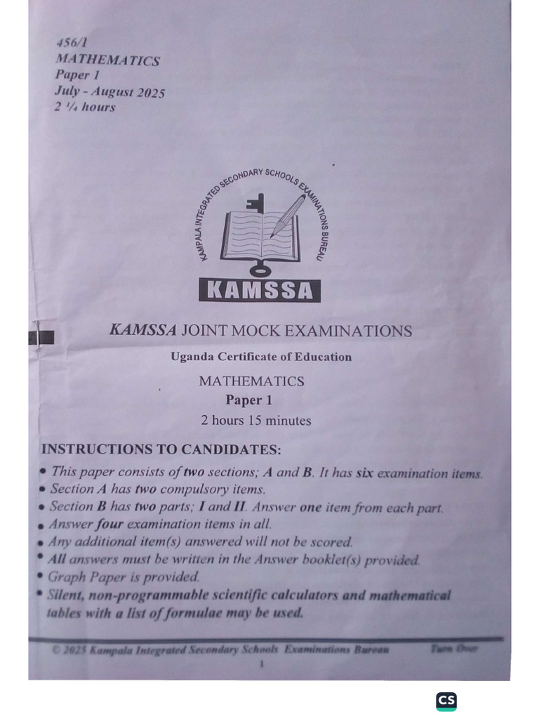 Kamssa Math Olevel 2025 | PDF