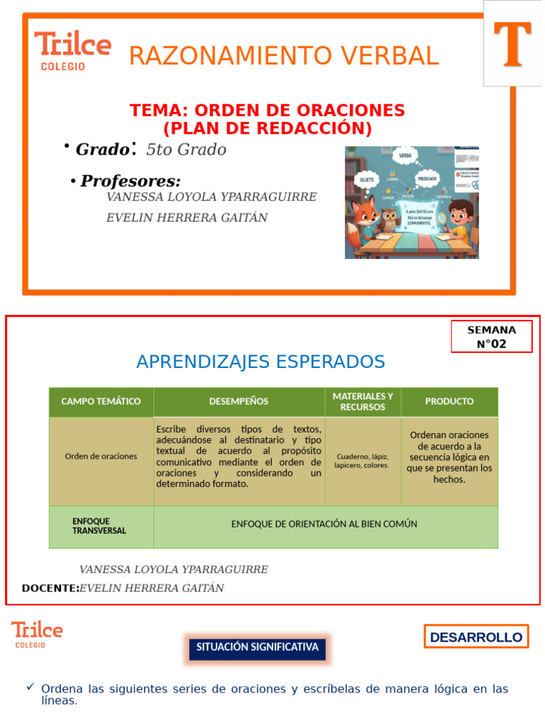 Orden de Oraciones para 5to Grado | PDF
