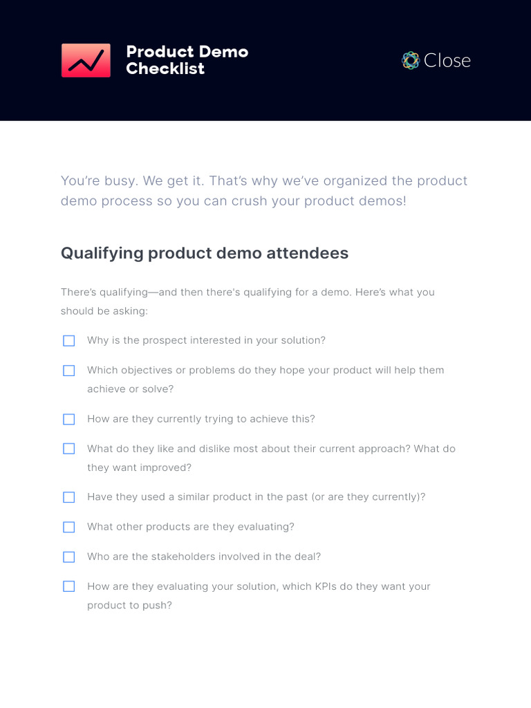 Product Demo Checklist (Fillable) | PDF