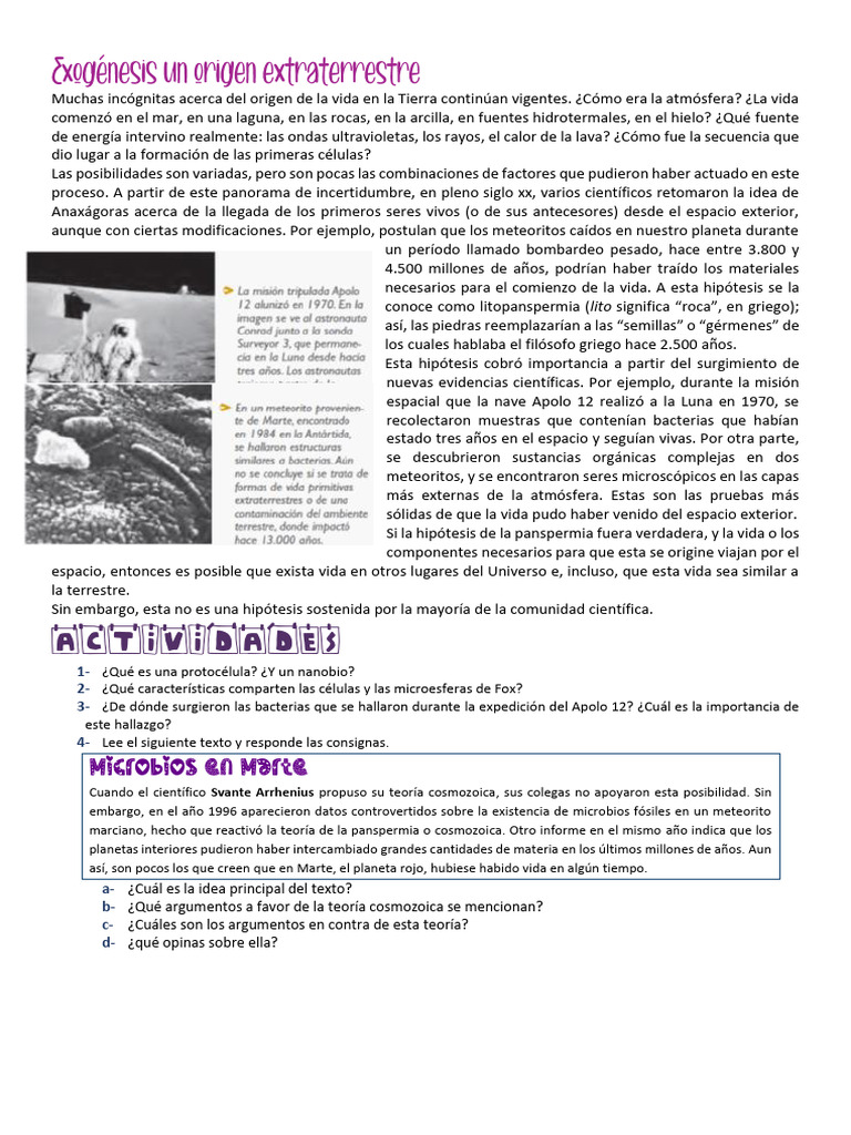 Exogénesis: Origen de la vida terrestre | PDF | Vida | Planetas Del ...
