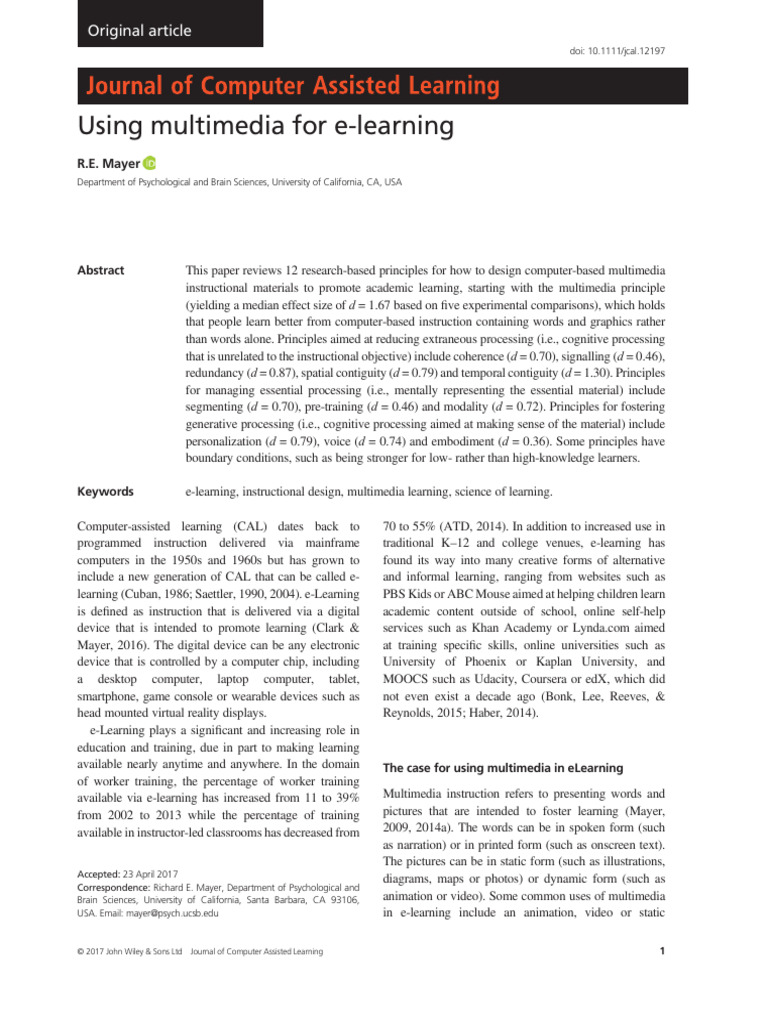 Multimedia Principles for E-Learning | PDF | Learning | Educational ...