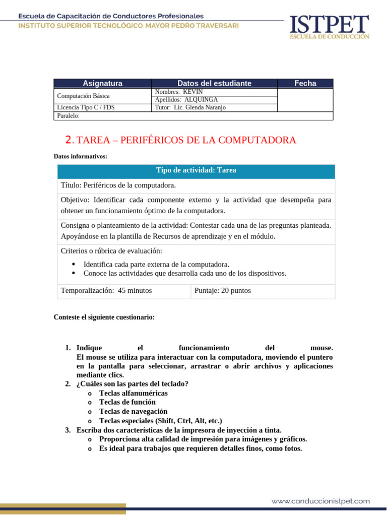 Tarea sobre Periféricos de Computadora | PDF | Hardware de la ...