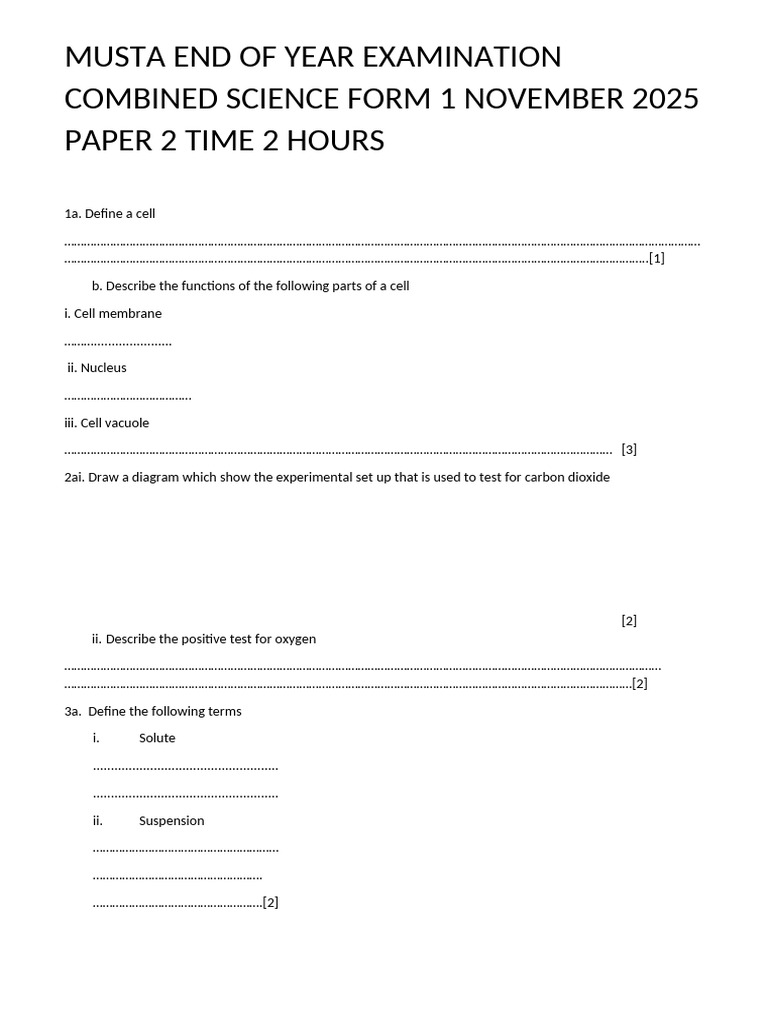 Combined Science Exam Paper 2025 | PDF | Physical Sciences | Applied ...