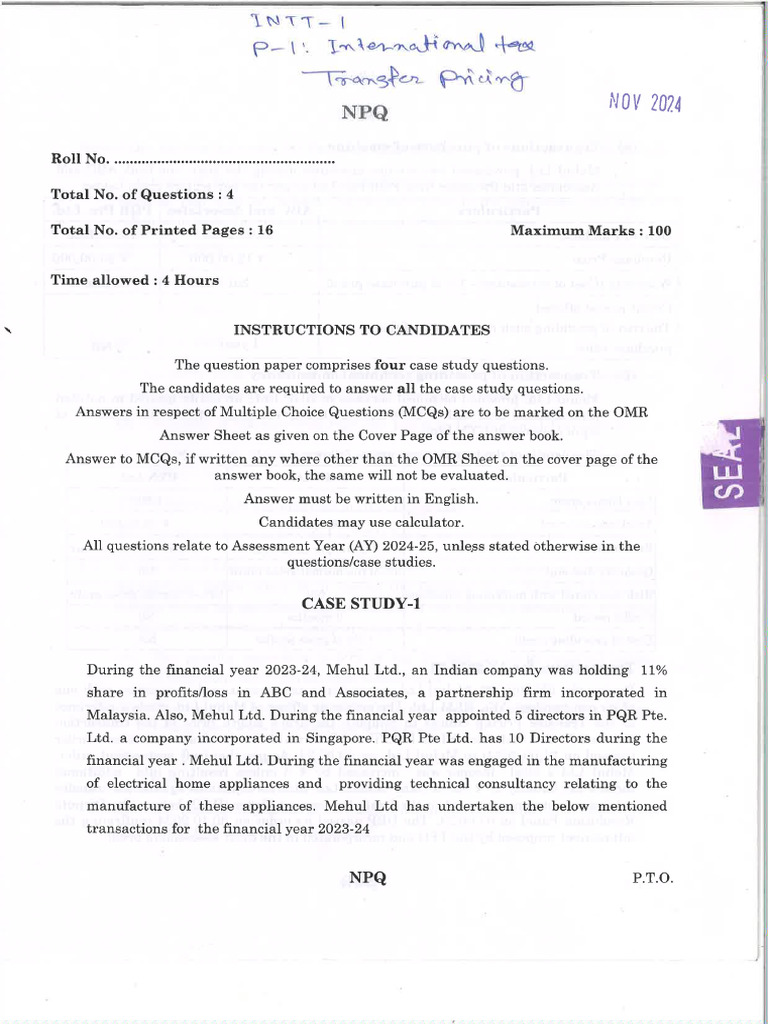 Intt - P-1 - November 24 - QP | PDF