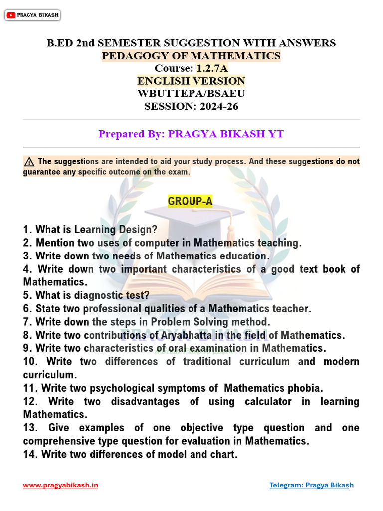B.Ed 2nd Semester Math Pedagogy Guide | PDF | Reinforcement | Learning