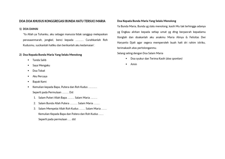 Doa Doa Khusus Konggregasi Bunda Hatu Tersuci Maria | PDF