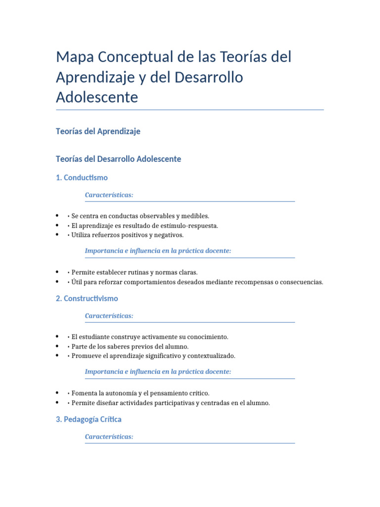 Mapa Conceptual Teorias Aprendizaje Desarrollo | PDF | Maestros ...