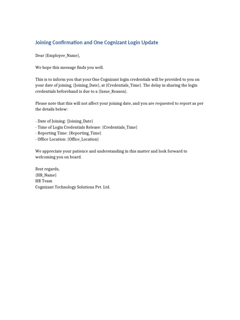 Joining Confirmation Template | PDF
