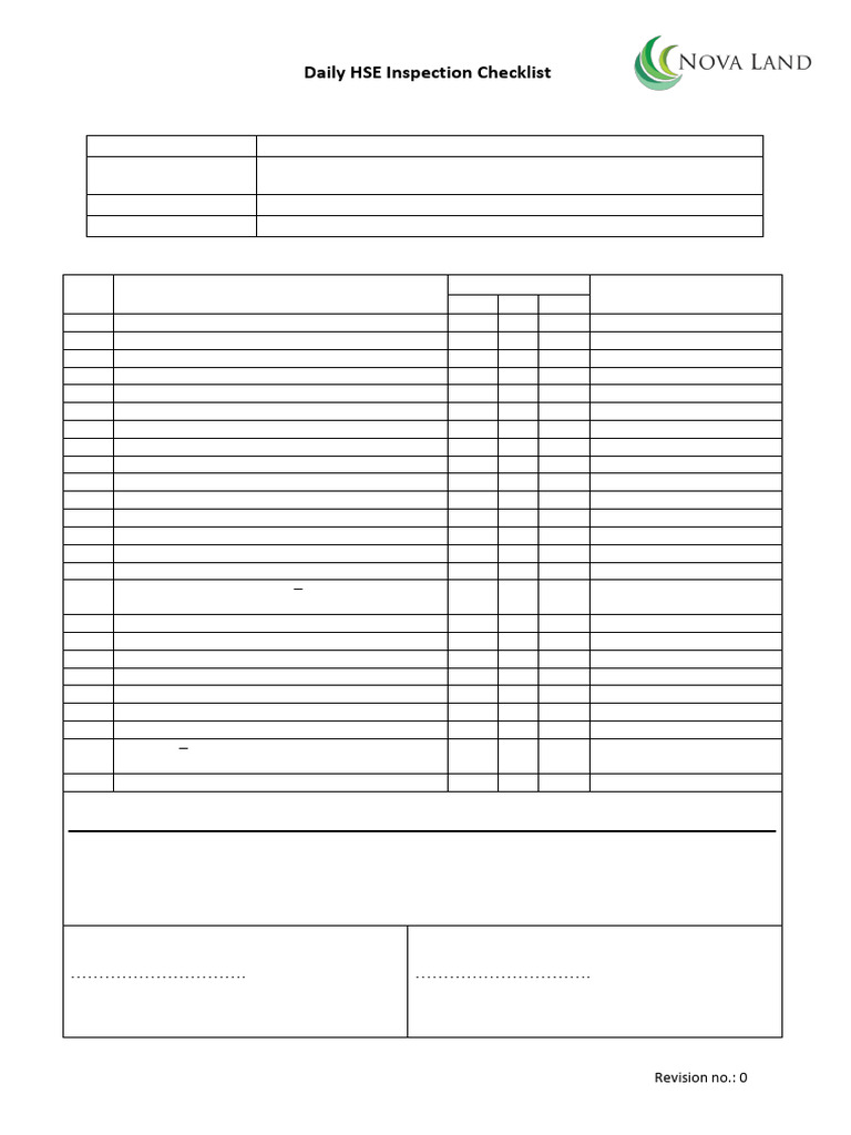 Daily HSE Inspection Checklist Form | PDF