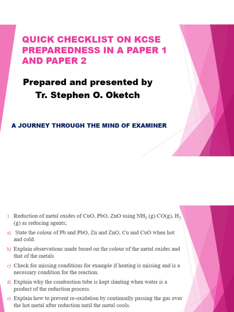 KCSE Exam Preparation Checklist | PDF | Salt (Chemistry) | Chemical ...