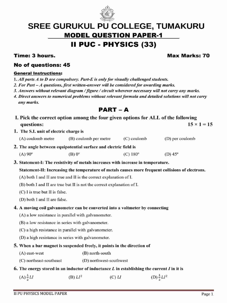 II PU Preparatory Practice Papers | PDF