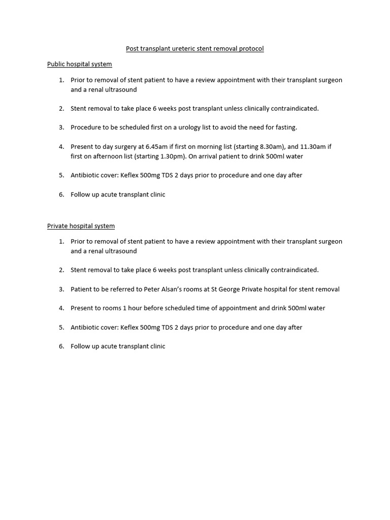 Ureteric Stent Removal Protocol2013 | PDF | Stent | Nephrology