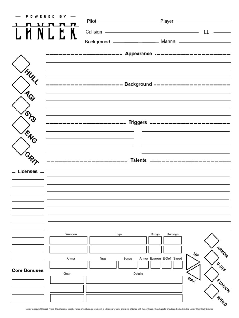 Lancer Character Sheet Overview | PDF