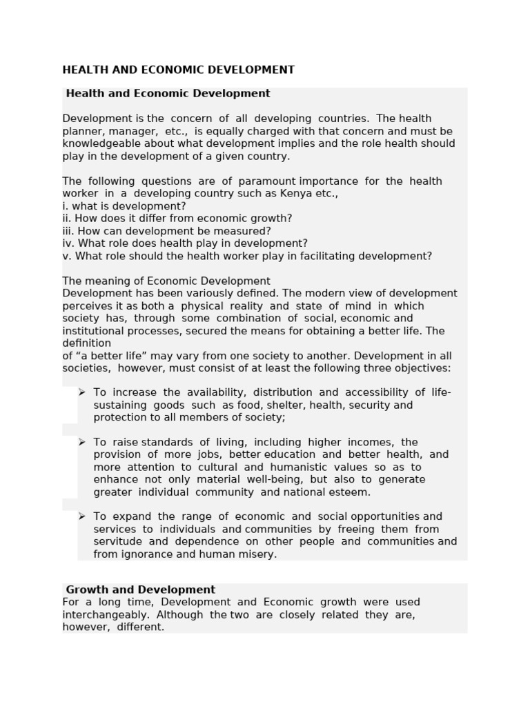 Health and Economic Development | PDF | Economic Growth | Economic ...