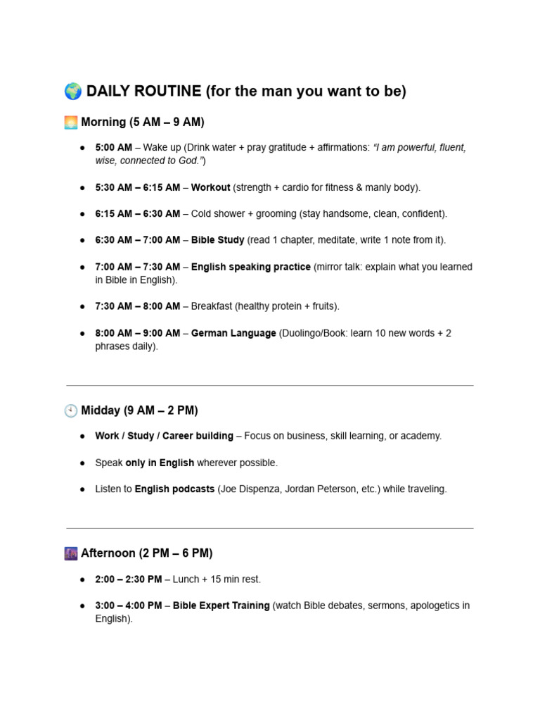 Manly Daily Routine for Growth | PDF | English Language