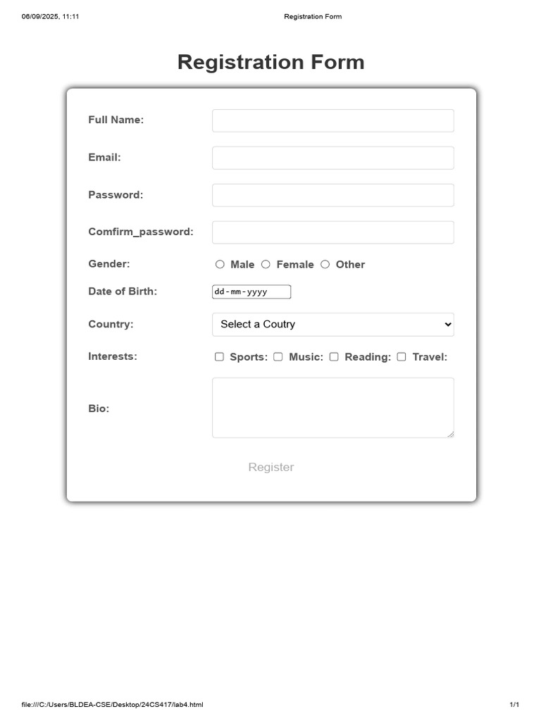 User Registration Form Template | PDF