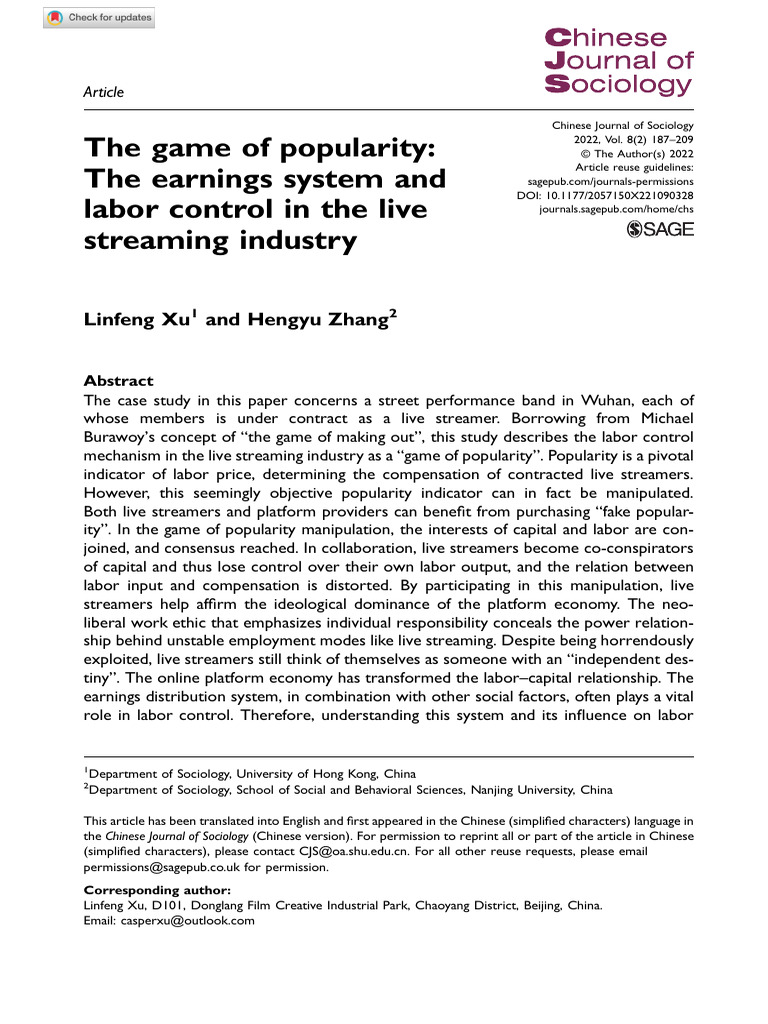 Popularity and Labor Control in Live Streaming | PDF | Labour Economics ...