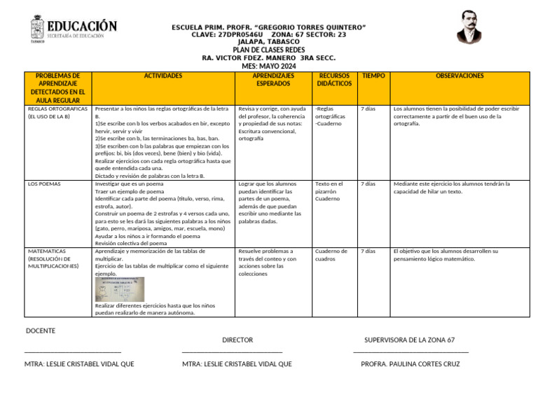 Plan de Clases para Primaria en Mayo | PDF | Cognición | Aprendizaje