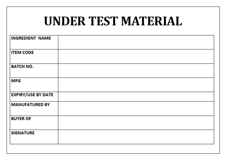 Under Test Material Documentation | PDF