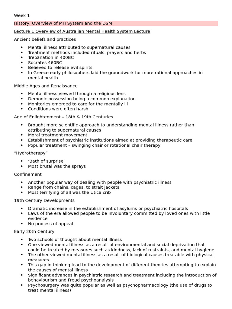 Overview of Mental Health Lecture 1 Notes | PDF | Mental Health ...