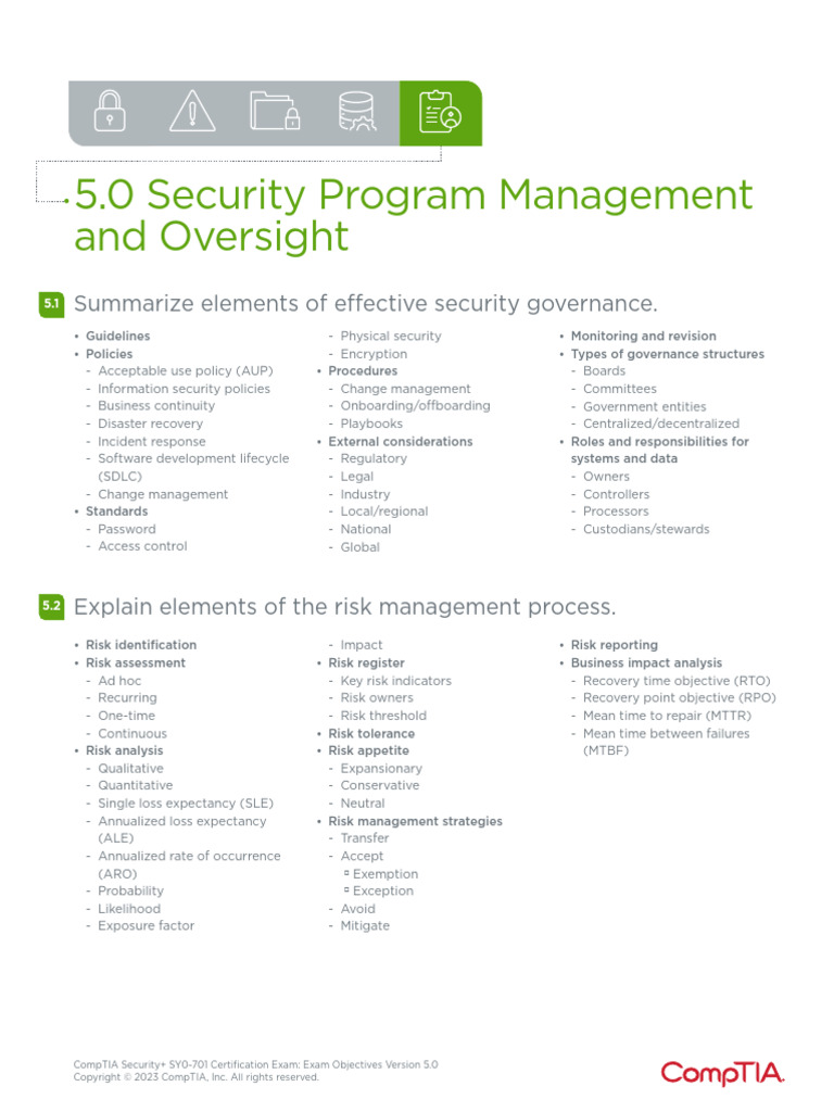 CompTIA Security+ SY0-701 Exam Objectives | PDF | Risk | Risk Management