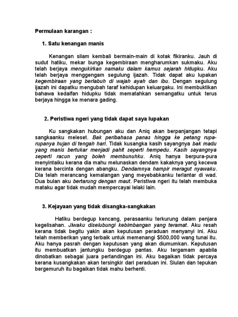 Permulaan Karangan Kenangan Manis | PDF | Puisi