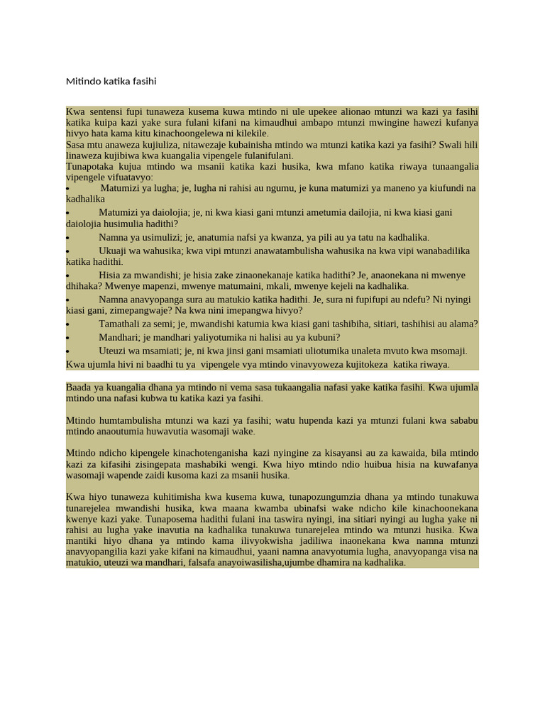 Mitindo Katika Fasihi | PDF