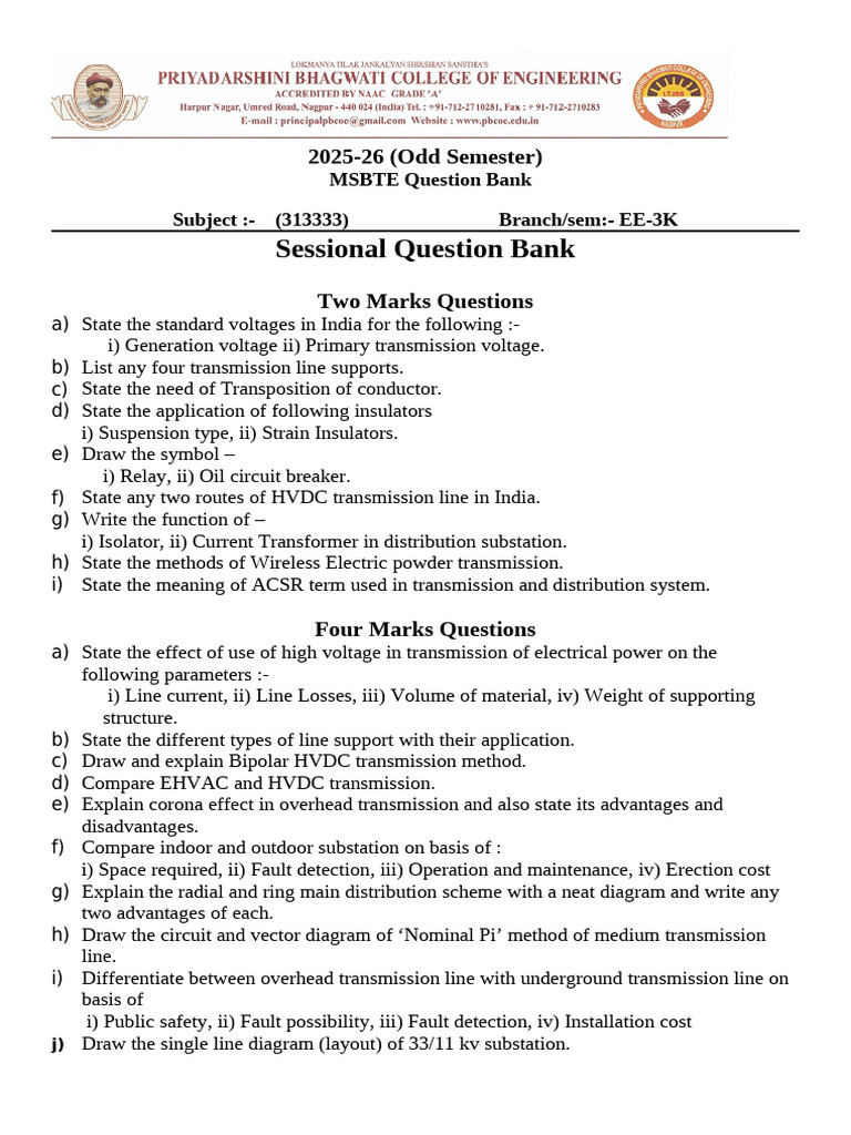 MSBTE EE-3K Question Bank 2025-26 | PDF