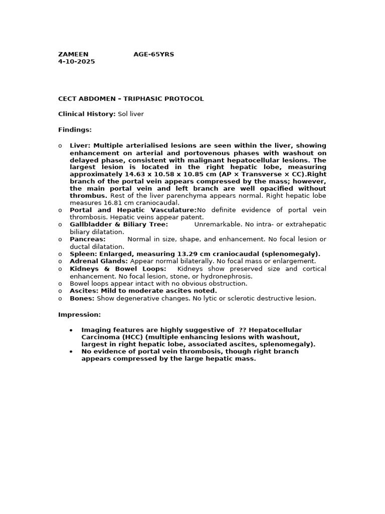 Triphasic CECT Findings: HCC Suspected | PDF | Liver | Exocrine System