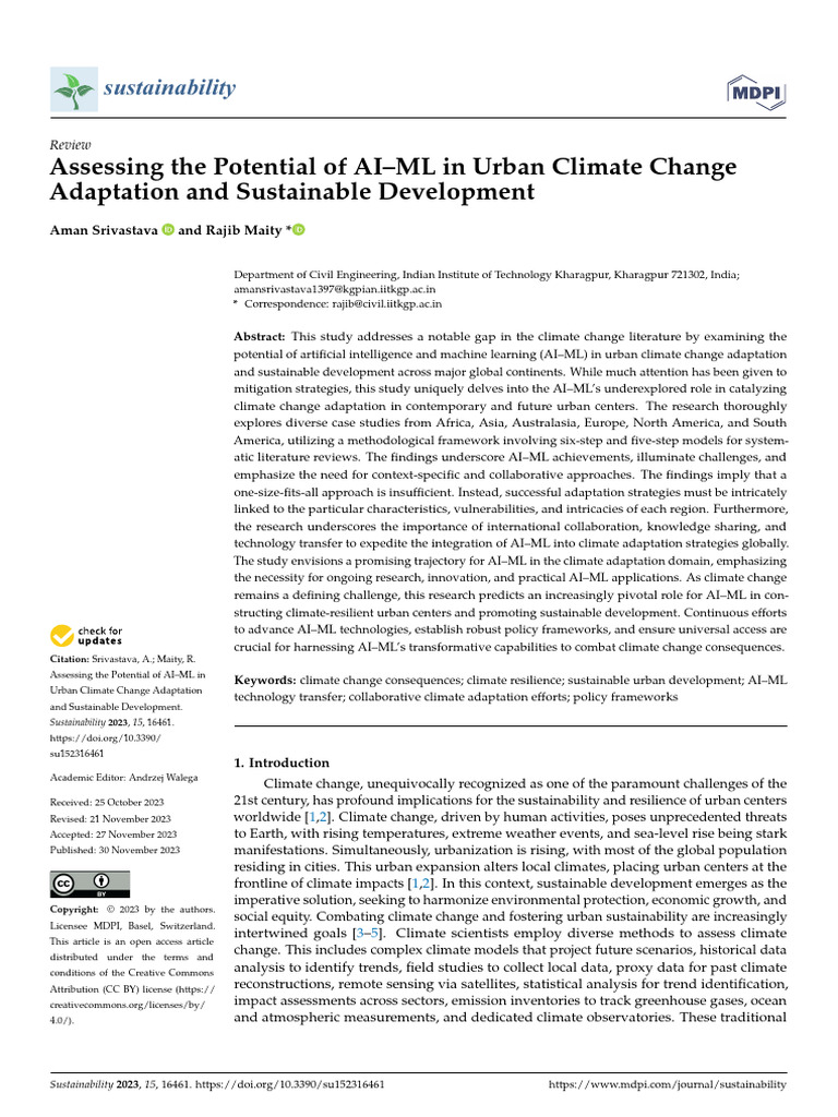 Assessing the Potential of AI–ML in Urban Climate Change Adaptation and ...
