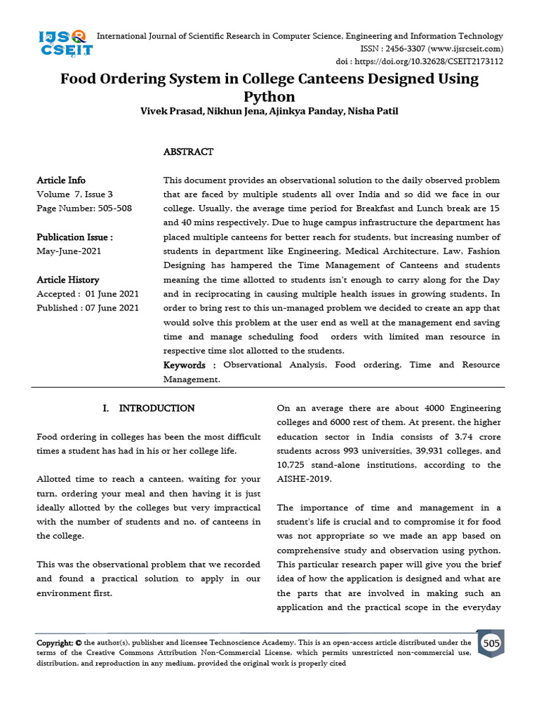 Food Ordering System in College Canteens Designed | PDF | Computing