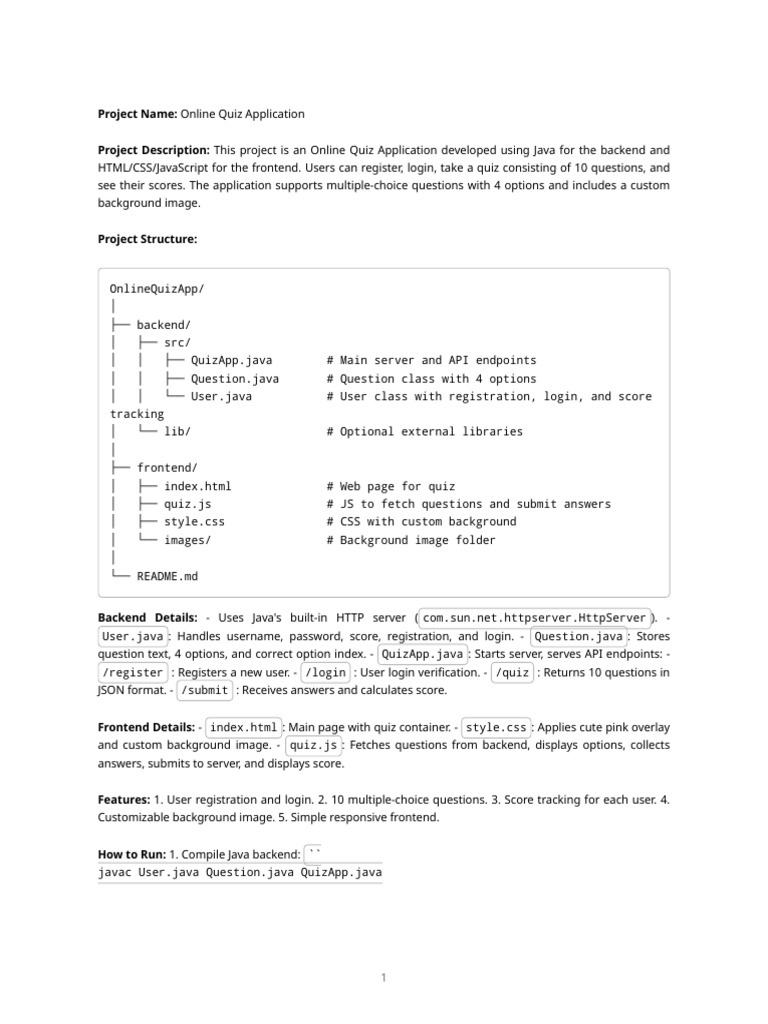 Java Online Quiz Application Guide | PDF | World Wide Web | Internet & Web