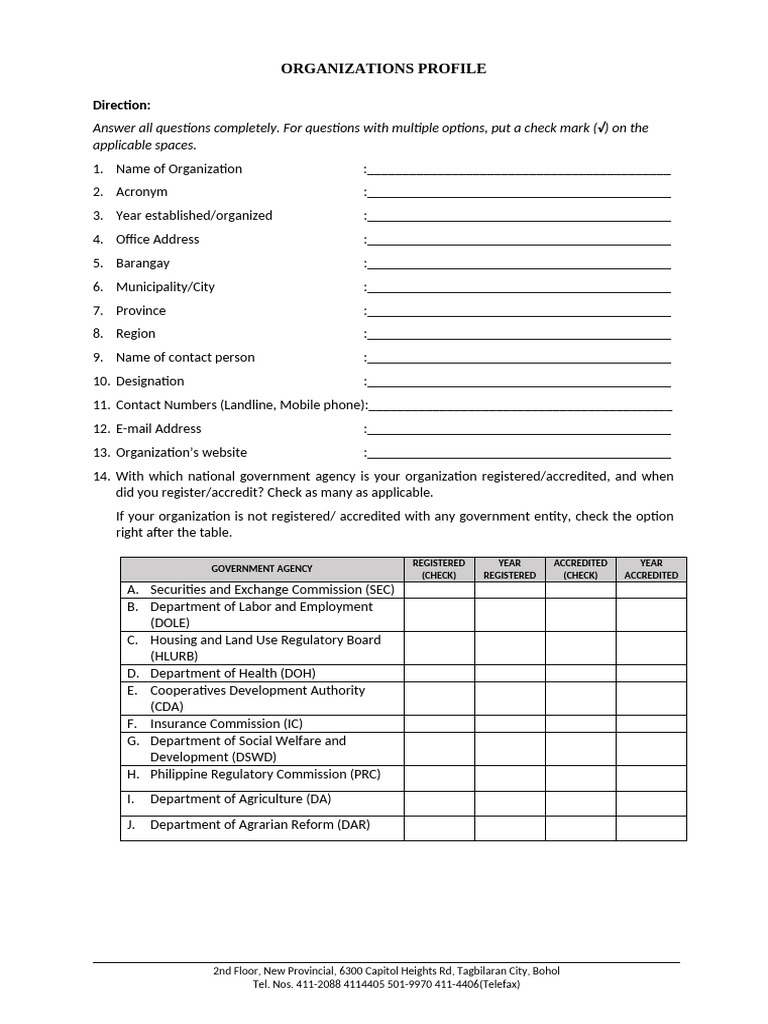 Organization Profile Questionnaire Template | PDF | Economies