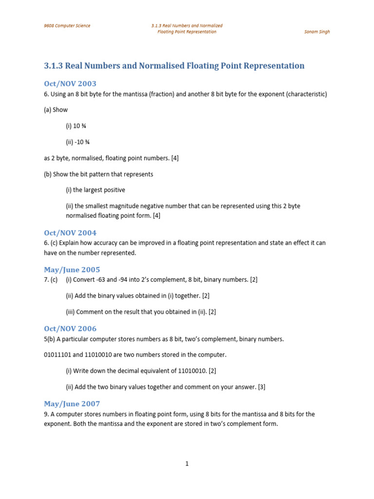Floating Point Representation in Computing | PDF | Bit | Decimal