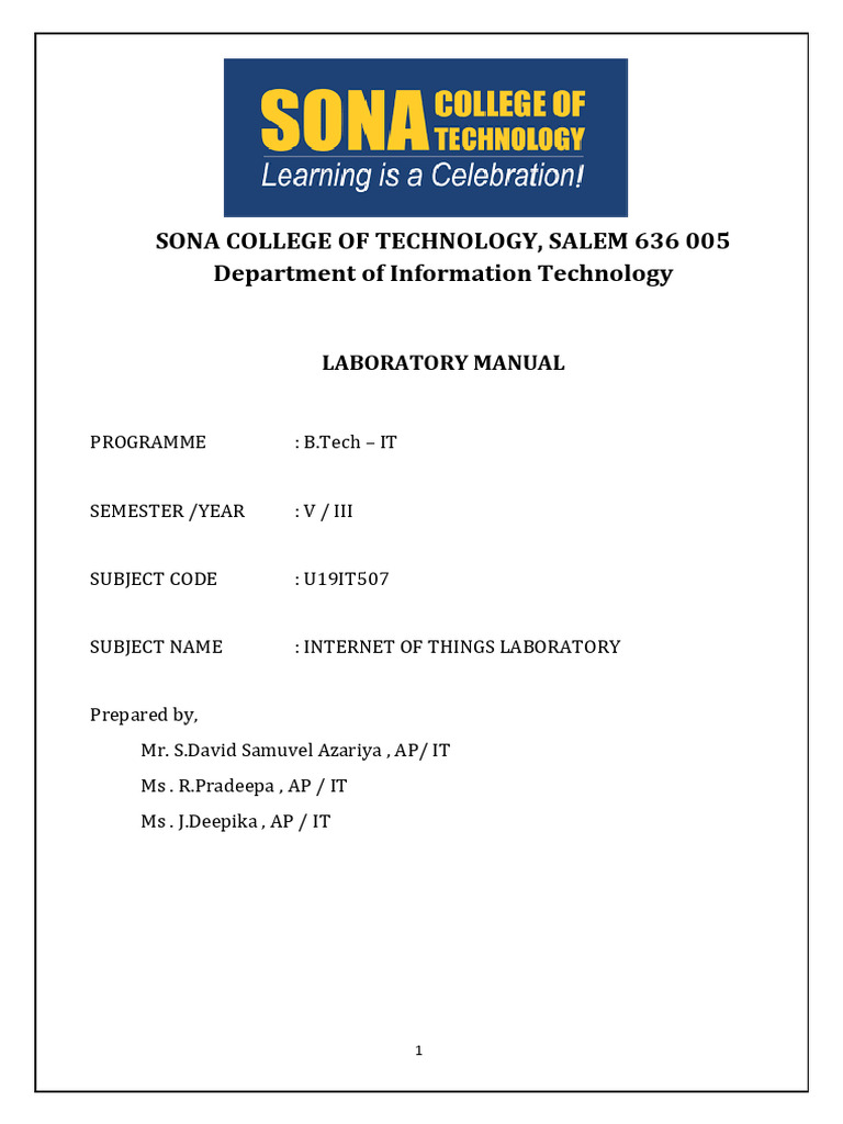 IoT Laboratory Manual for B.Tech IT Students | PDF | Arduino | Raspberry Pi