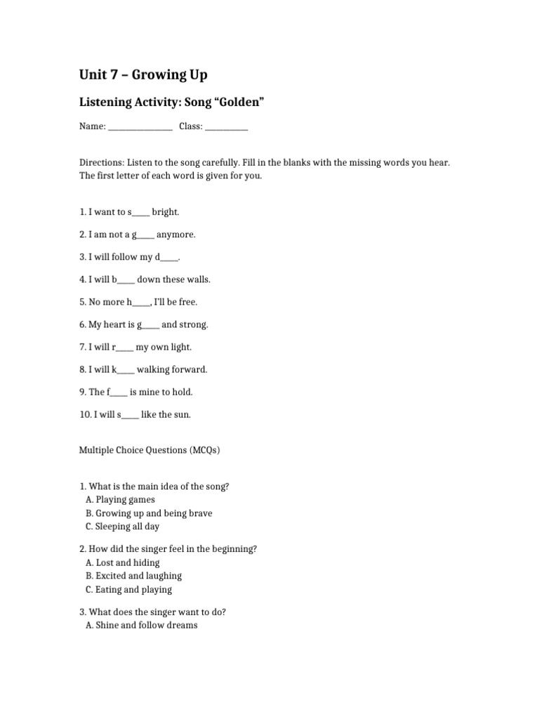 Growing Up: Listening Activity Guide | PDF