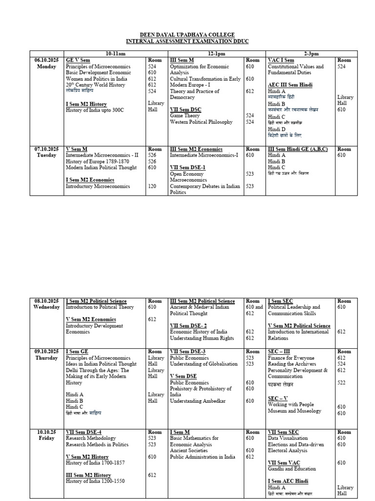DDUC Internal Assessment Schedule 2025 | PDF | Liberal Arts Education ...